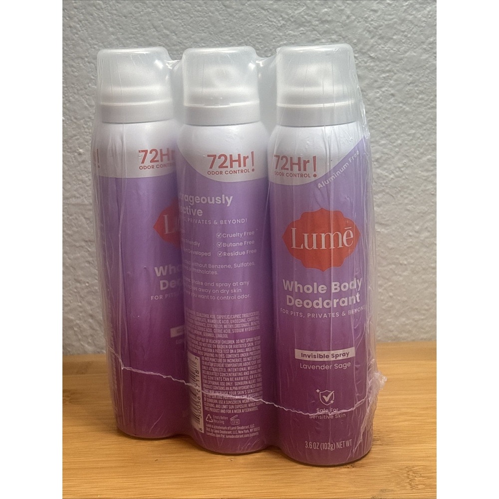 3x‎ - Lume  Whole Body Invisible Spray Deodorant - Lavender Sage - 3.6oz - New